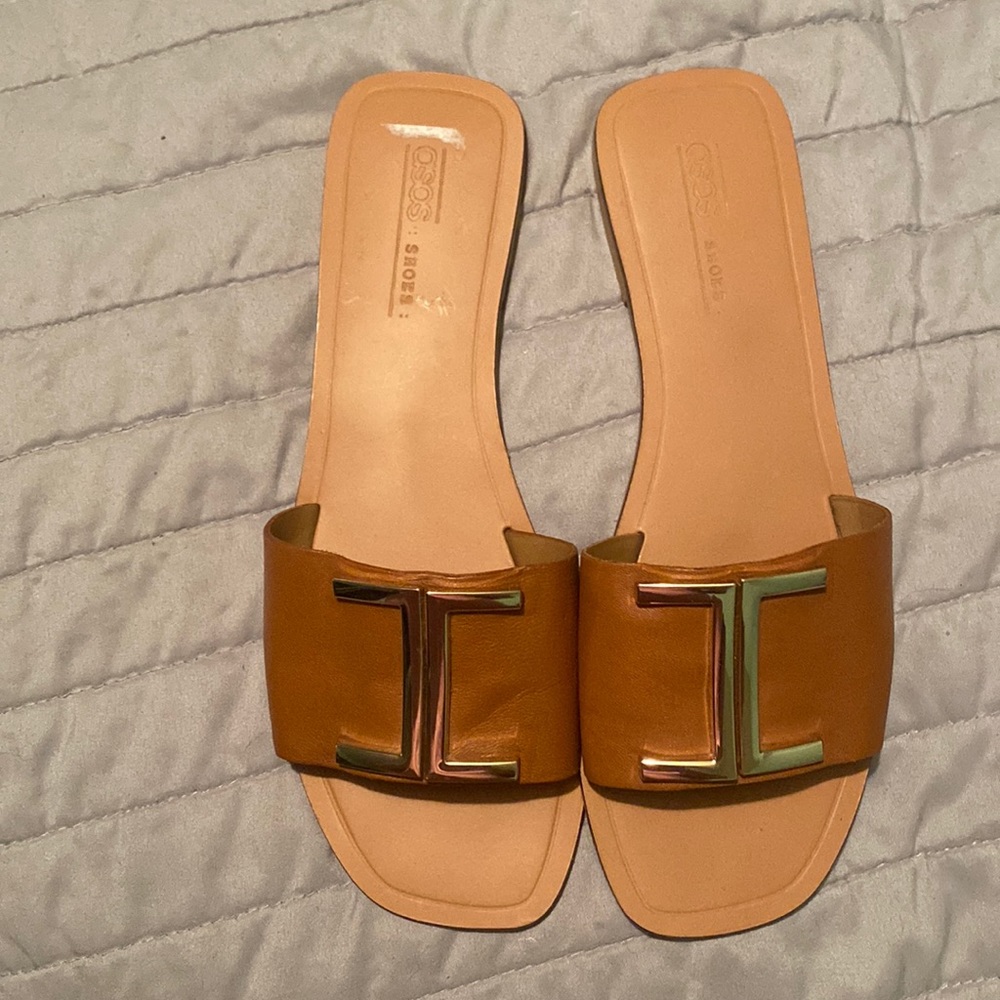 brown flat sandals by asosb